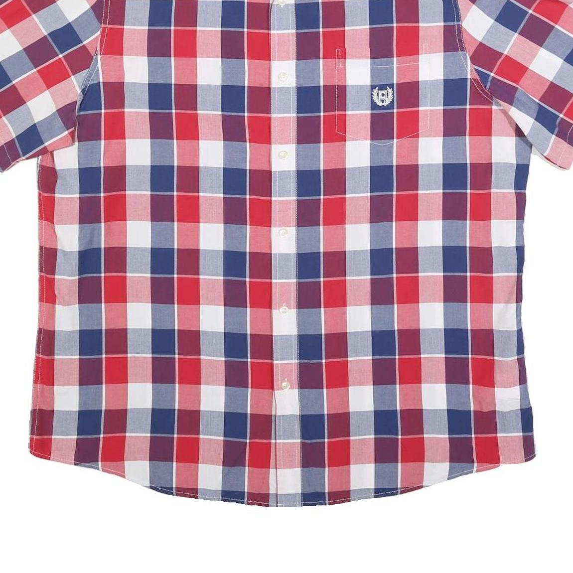 CHAPS Mens Red Blue White Check Shirt XL Casual Summer Smart Short Sleeve