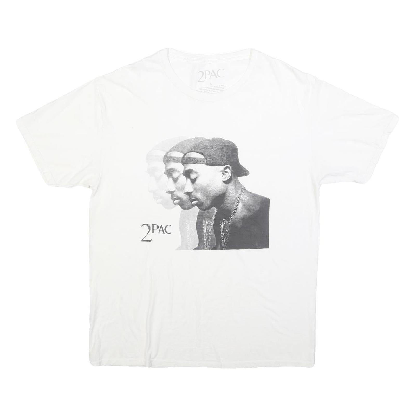 2PAC Mens White Graphic T-Shirt L Short Sleeve Crew Neck Cotton Blend