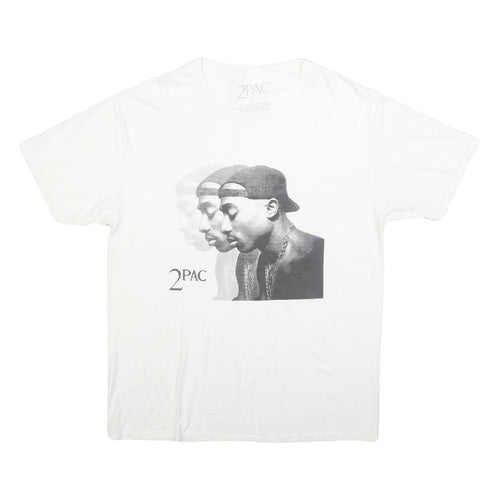 2PAC Mens White Graphic T-Shirt L Short Sleeve Crew Neck Cotton Blend