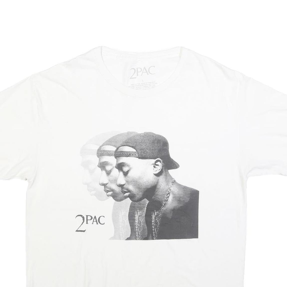 2PAC Mens White Graphic T-Shirt L Short Sleeve Crew Neck Cotton Blend