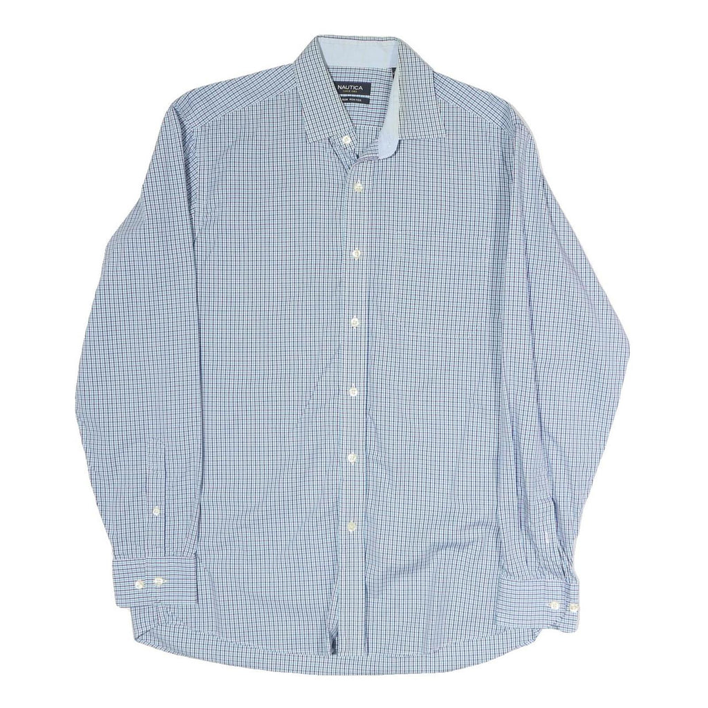 NAUTICA Mens Blue Check Shirt L Cotton Casual Long Sleeve Button Shirt