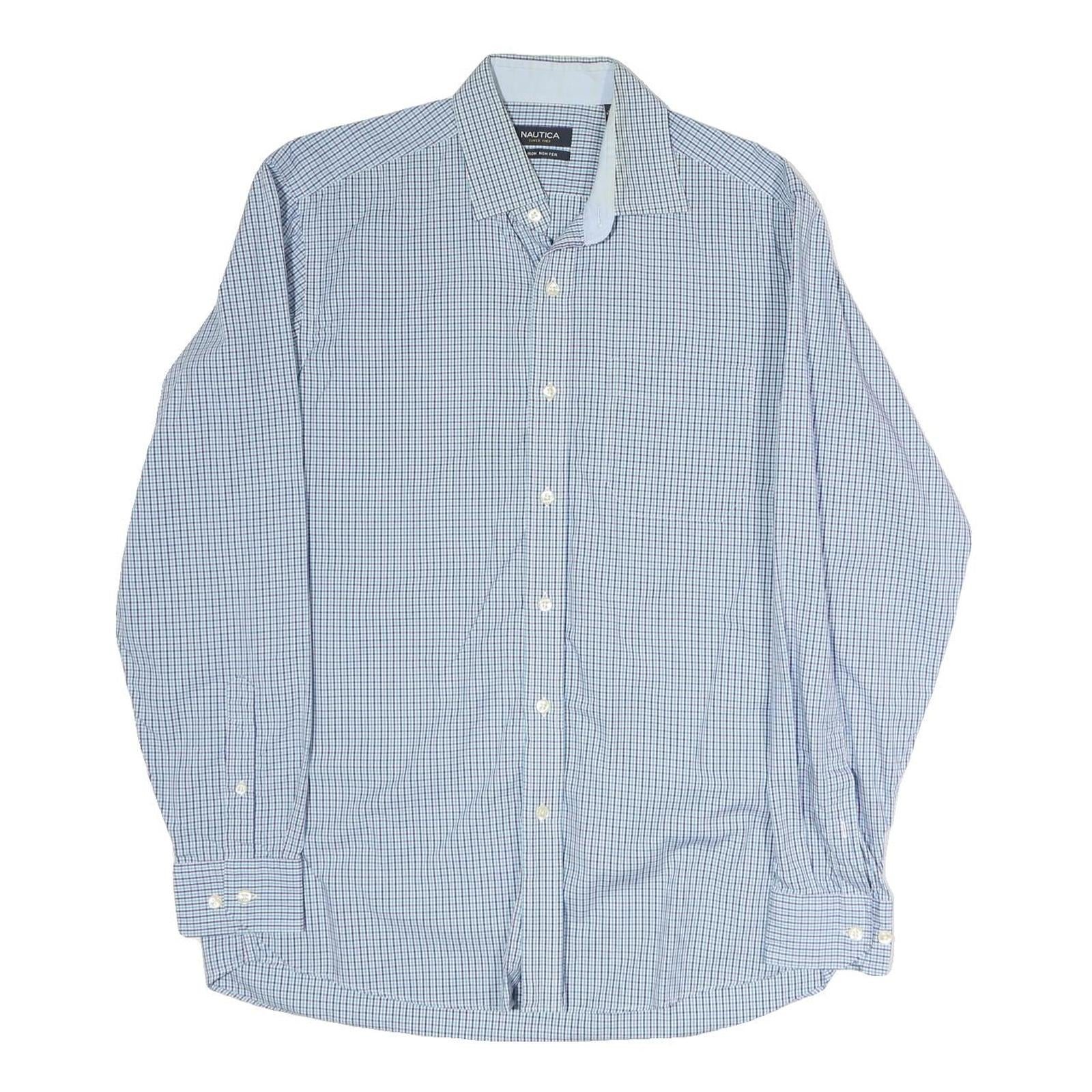 NAUTICA Mens Blue Check Shirt L Cotton Casual Long Sleeve Button Shirt