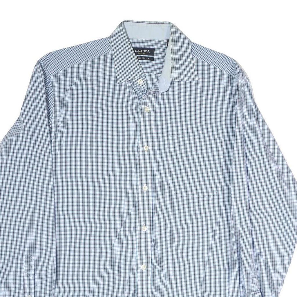 NAUTICA Mens Blue Check Shirt L Cotton Casual Long Sleeve Button Shirt