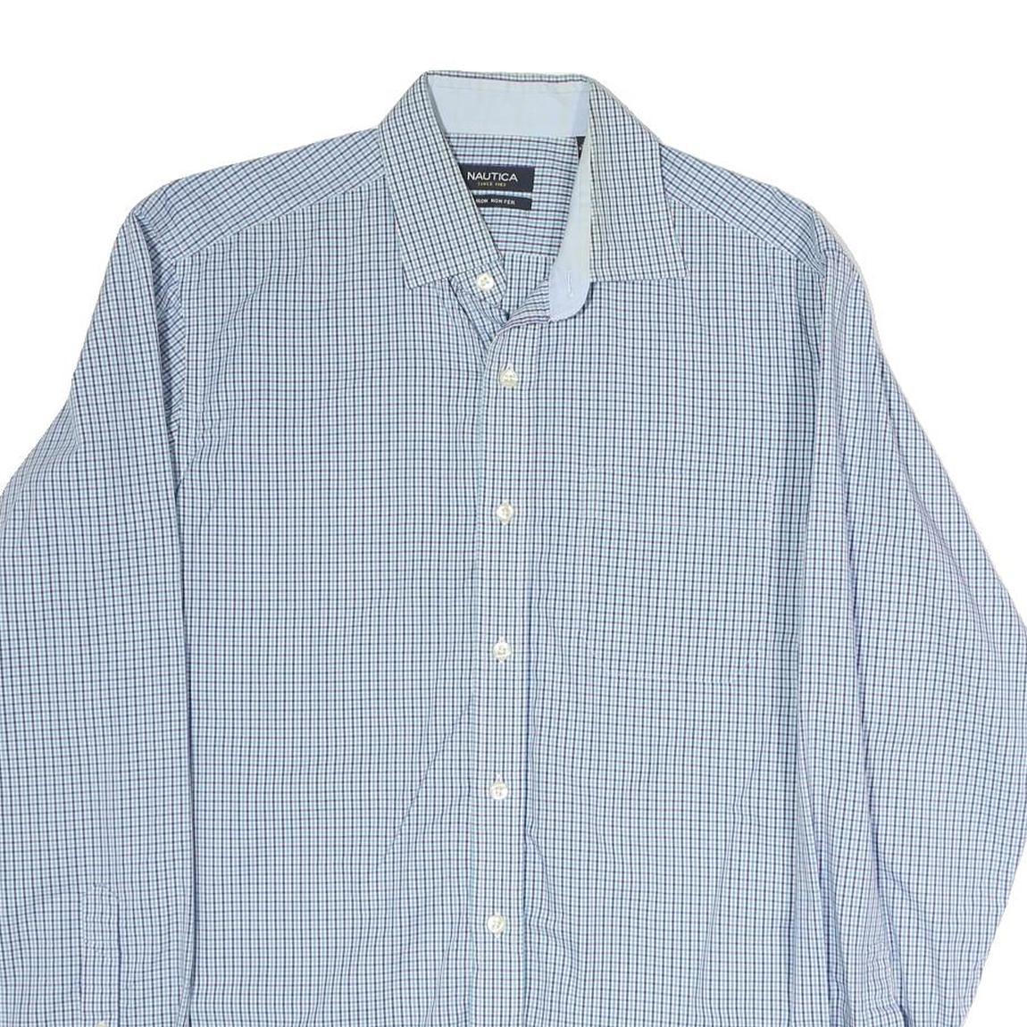 NAUTICA Mens Blue Check Shirt L Cotton Casual Long Sleeve Button Shirt