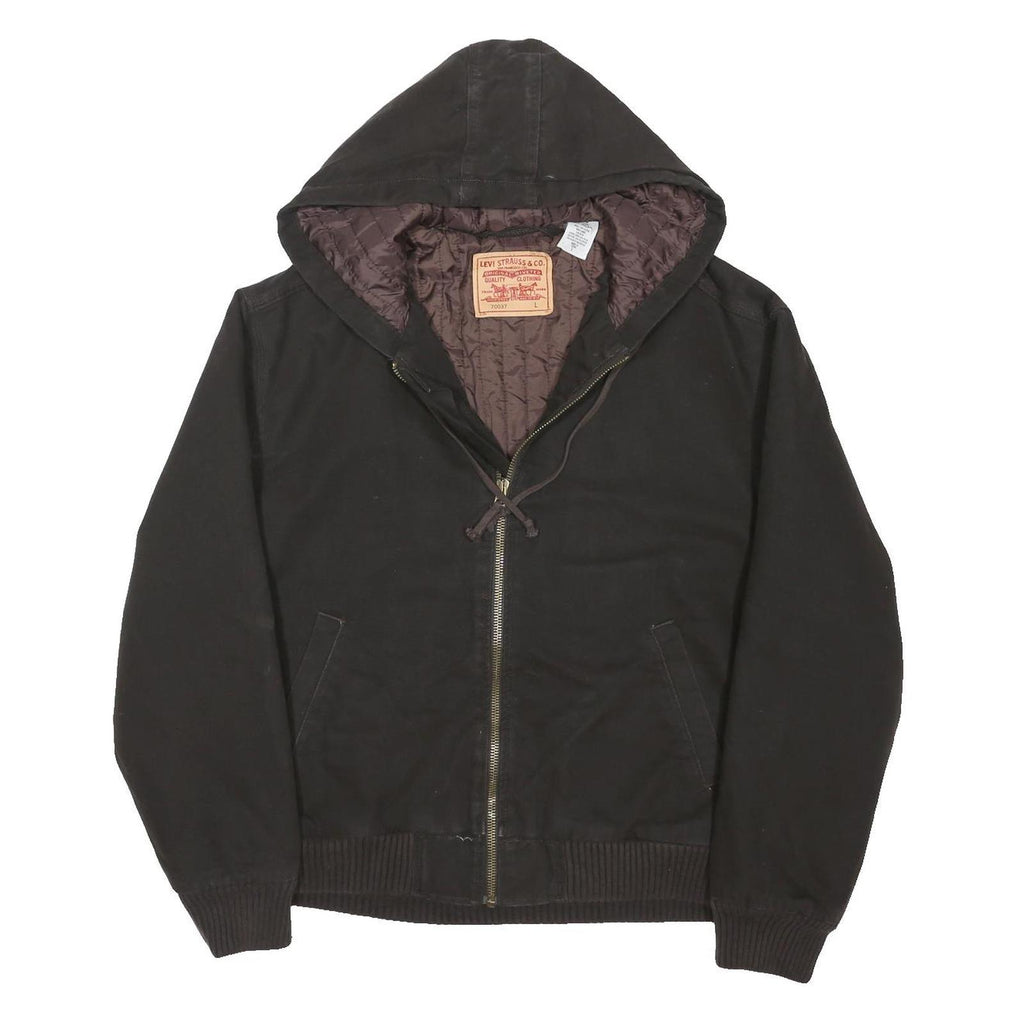LEVI'S Mens Black Cotton Blend Shirt L Hooded Zip Front Casual Jacket