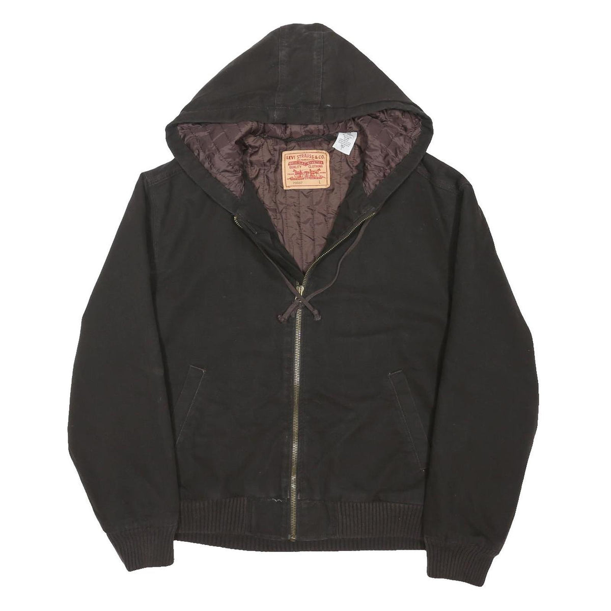LEVI'S Mens Black Cotton Blend Shirt L Hooded Zip Front Casual Jacket