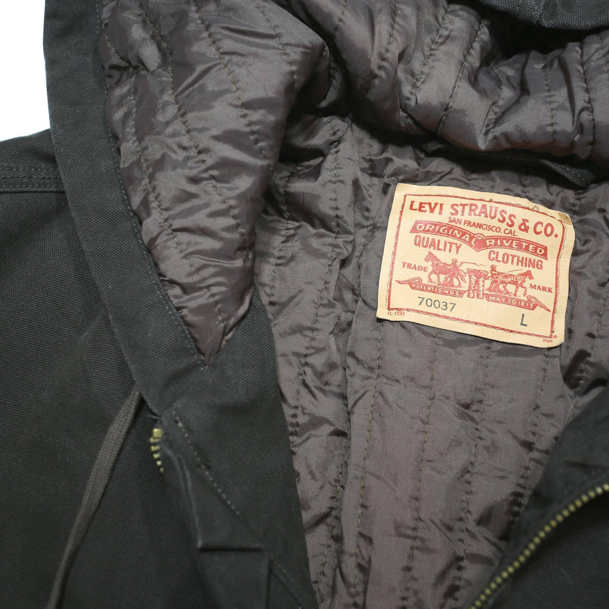 LEVI'S Mens Black Cotton Blend Shirt L Hooded Zip Front Casual Jacket