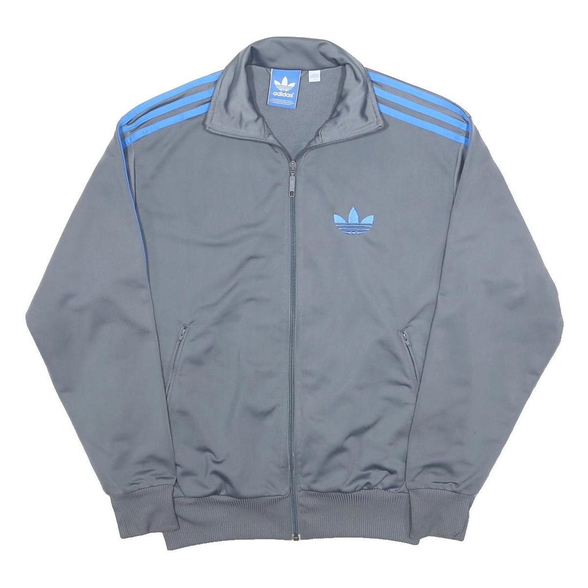 ADIDAS Mens Grey & Blue Track Jacket S Polyester Zip Sportswear