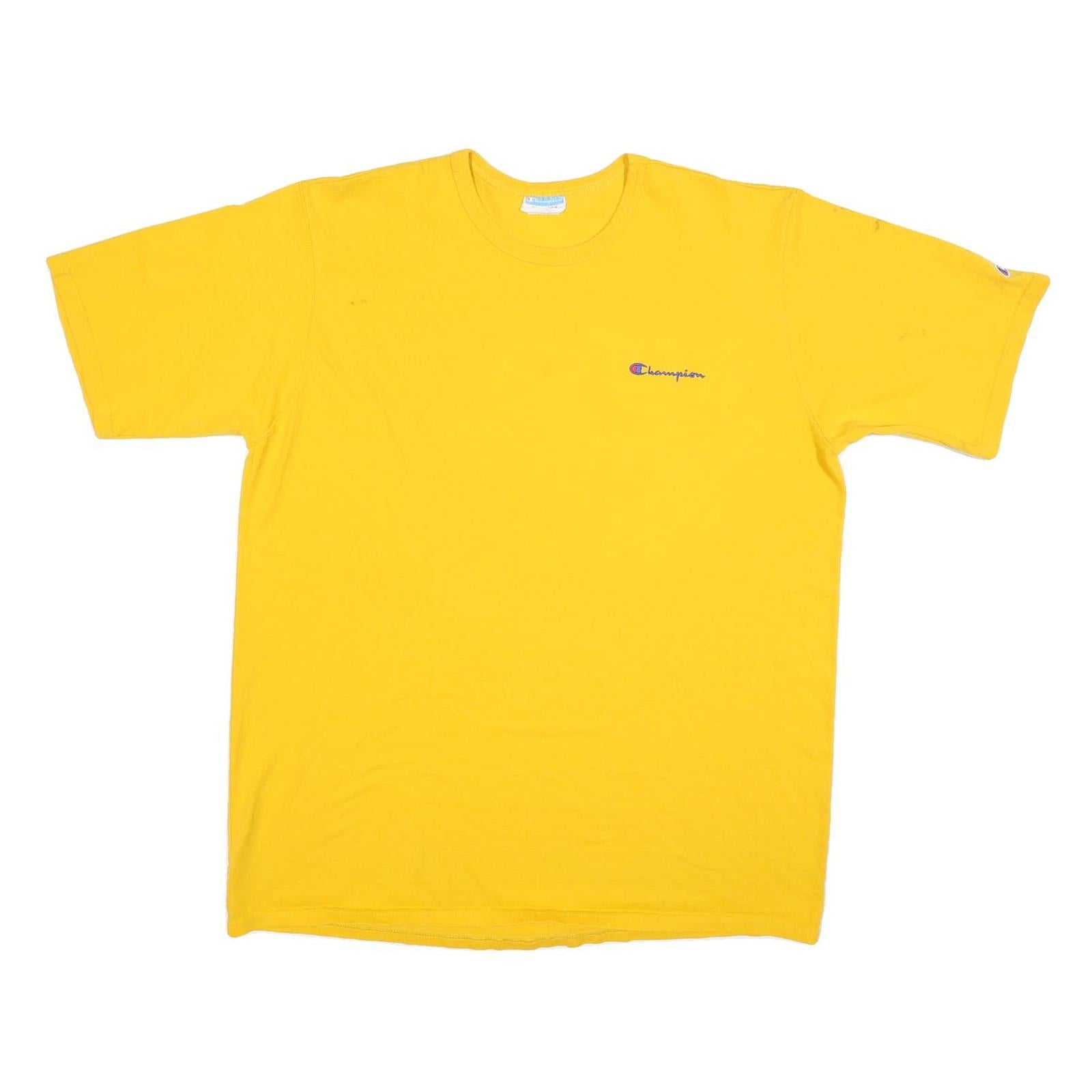 CHAMPION Mens Yellow Graphic T-Shirt 2XL Short Sleeve Crew Neck Cotton Blend