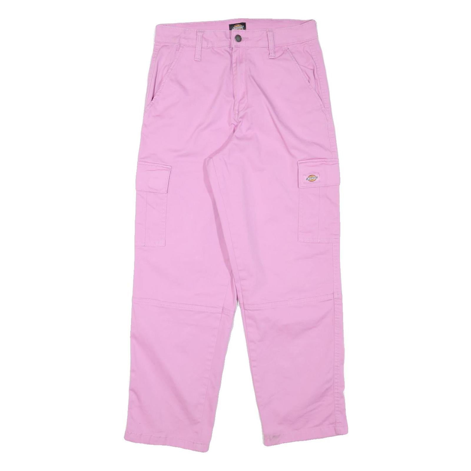 DICKIES Womens Cotton Blend Pink Relaxed Cargo Trousers W28 L27 Comfortable Fit