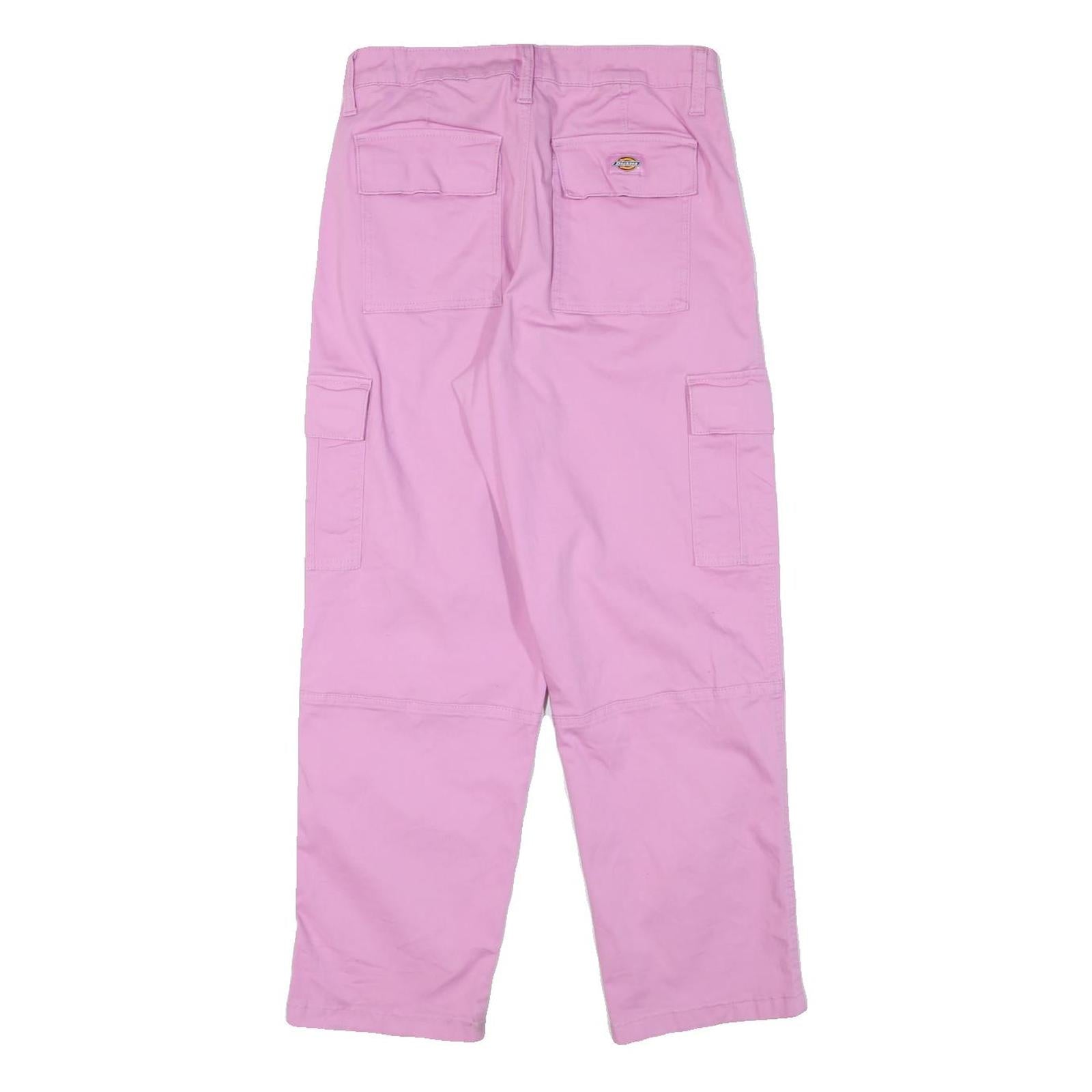 DICKIES Womens Cotton Blend Pink Relaxed Cargo Trousers W28 L27 Comfortable Fit
