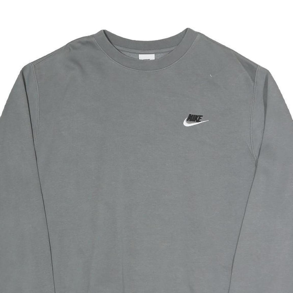 NIKE Mens Grey Crew Neck S Sweatshirt Cotton Blend Logo Pullover Casual