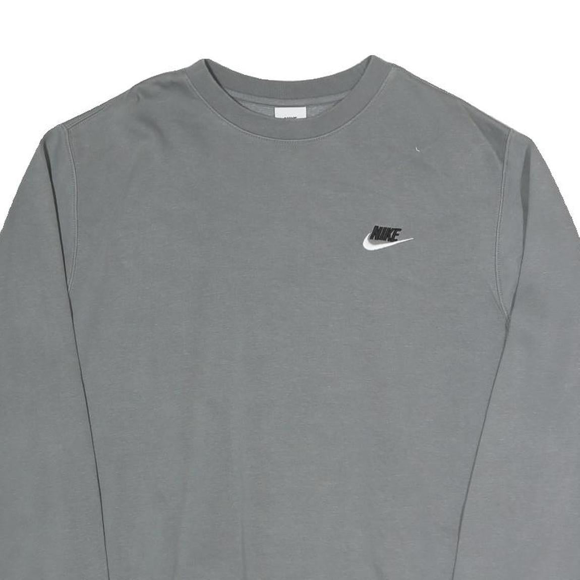 NIKE Mens Grey Crew Neck S Sweatshirt Cotton Blend Logo Pullover Casual