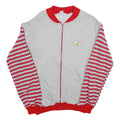 ROBY Mens White & Red Stripe Casual Zip Jacket L Cotton Blend Striped Sleeves
