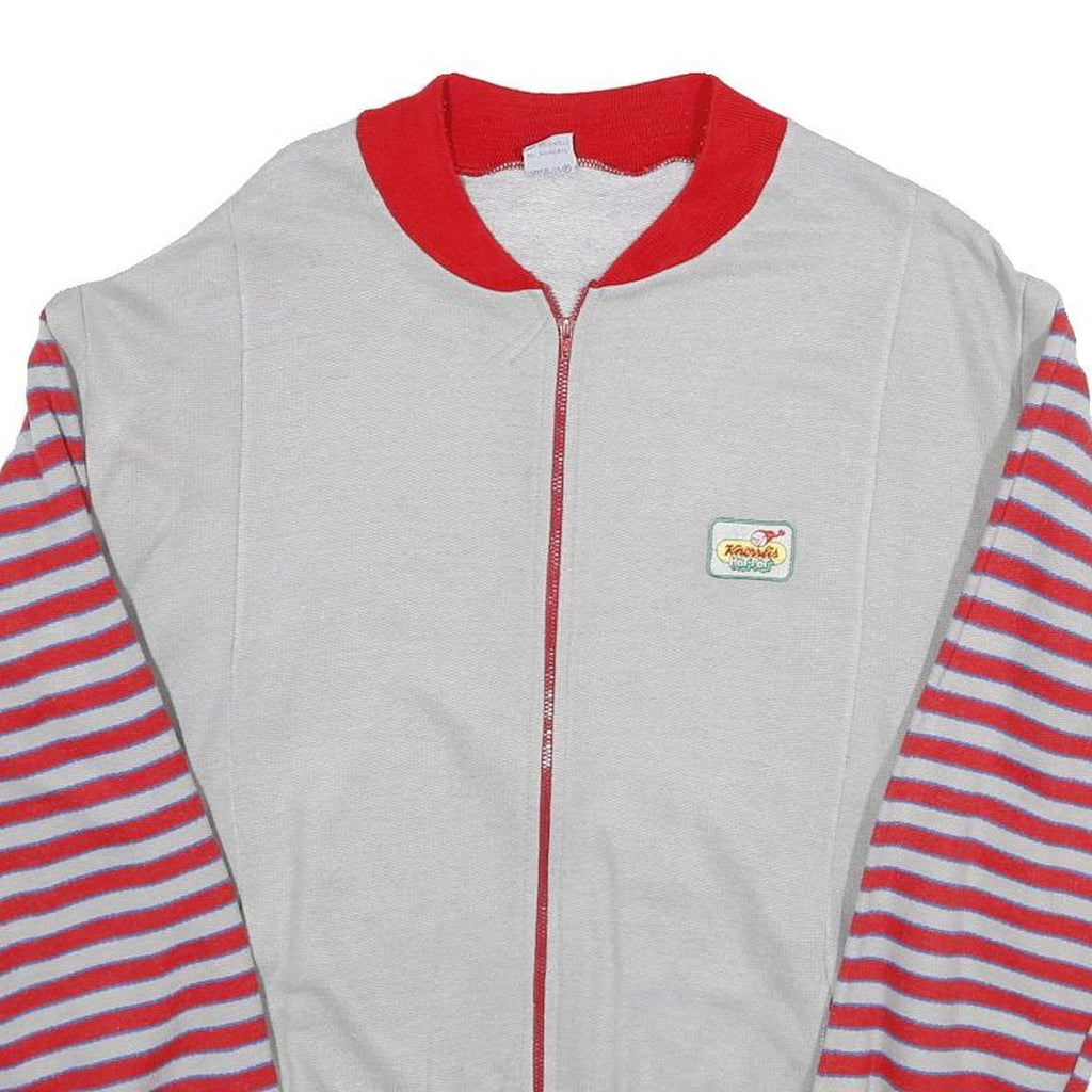 ROBY Mens White & Red Stripe Casual Zip Jacket L Cotton Blend Striped Sleeves
