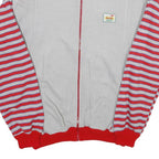 ROBY Mens White & Red Stripe Casual Zip Jacket L Cotton Blend Striped Sleeves