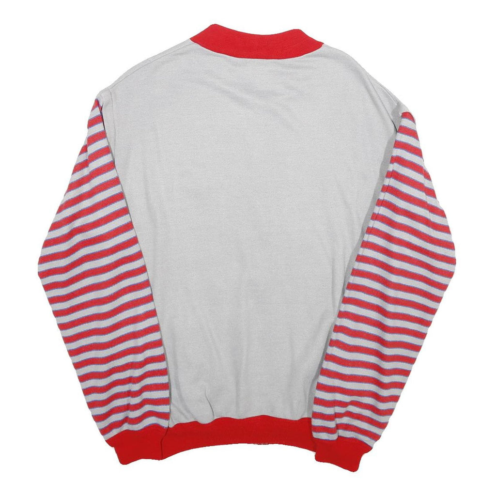 ROBY Mens White & Red Stripe Casual Zip Jacket L Cotton Blend Striped Sleeves
