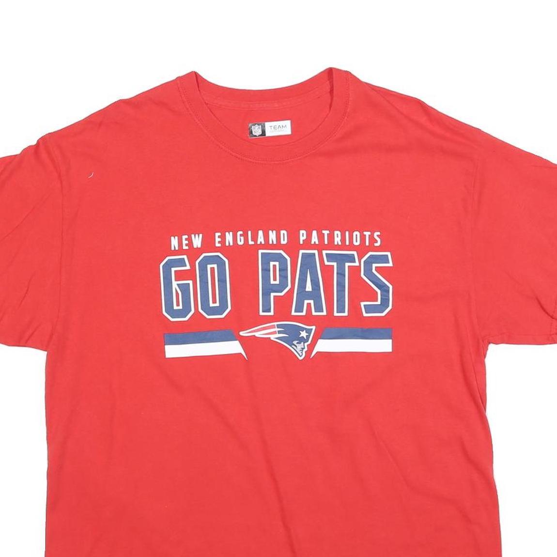 NFL Mens Red New England Patriots Go Pats Graphic T-Shirt L Short Sleeve Crew
