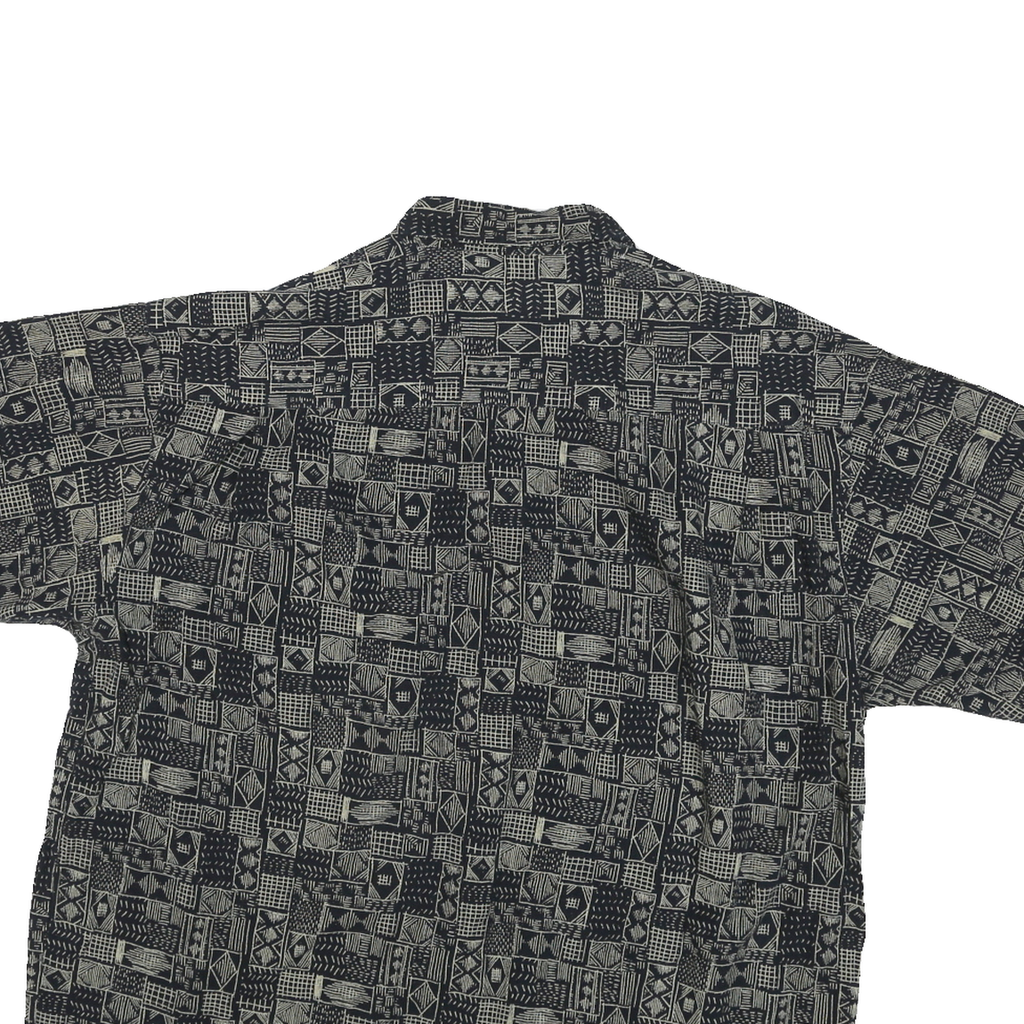 EXPRESSIONS Mens Black & Grey Patterned Short Sleeve Shirt L Cotton Blend Casual