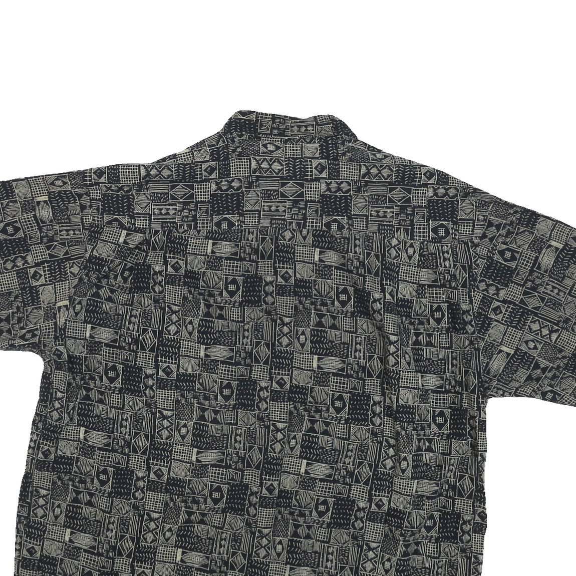 EXPRESSIONS Mens Black & Grey Patterned Short Sleeve Shirt L Cotton Blend Casual