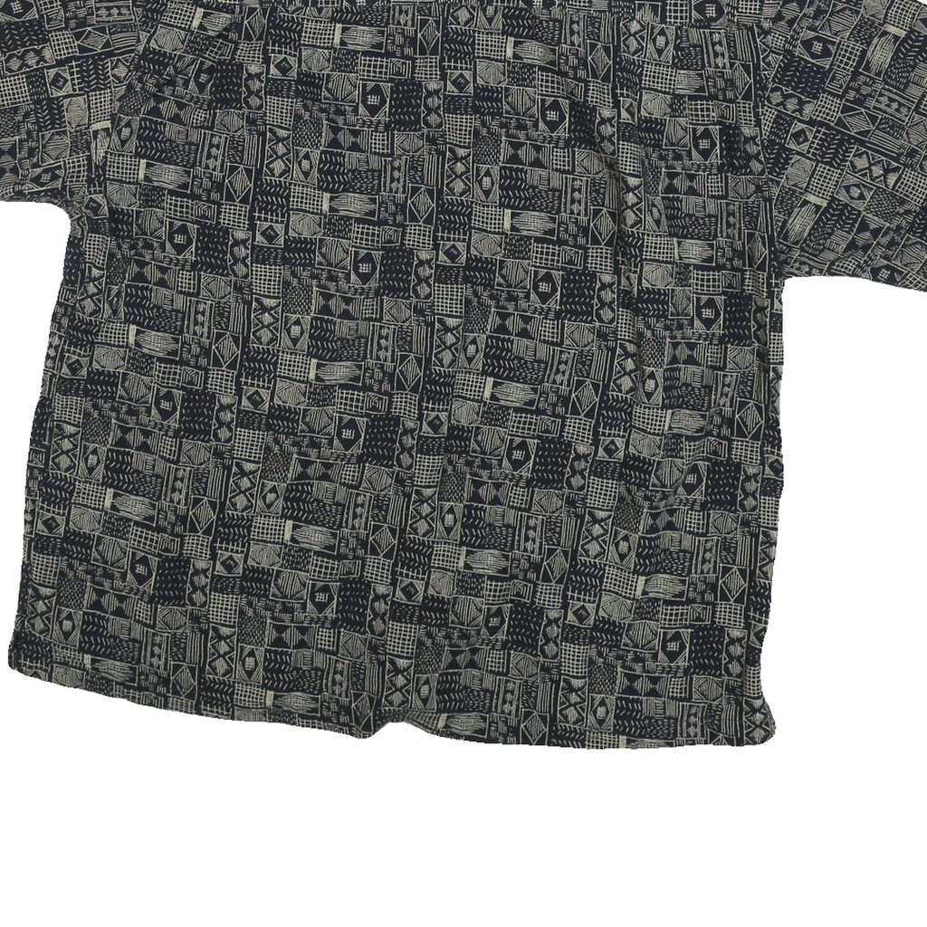 EXPRESSIONS Mens Black & Grey Patterned Short Sleeve Shirt L Cotton Blend Casual