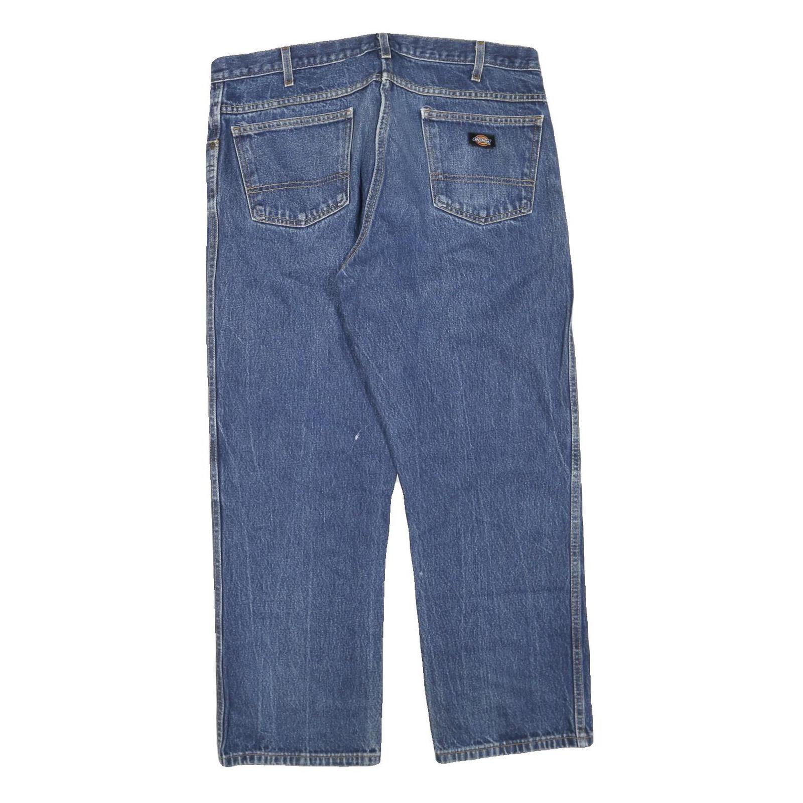 DICKIES Mens Jeans Blue Regular Straight Denim Medium W38 L28 Workwear Zip