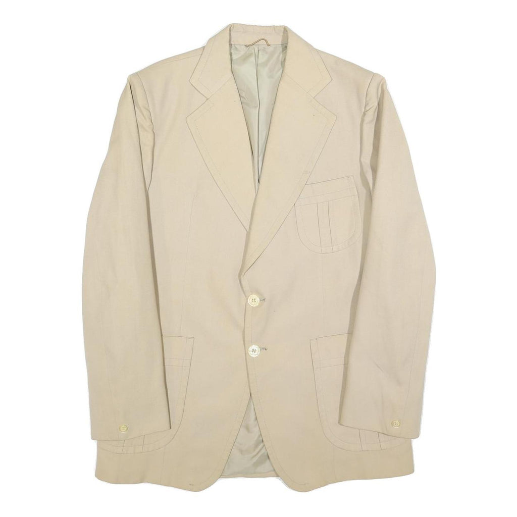 TERYLINE Mens Beige Button Jacket M Polyester Blend Plain Classic Stylish