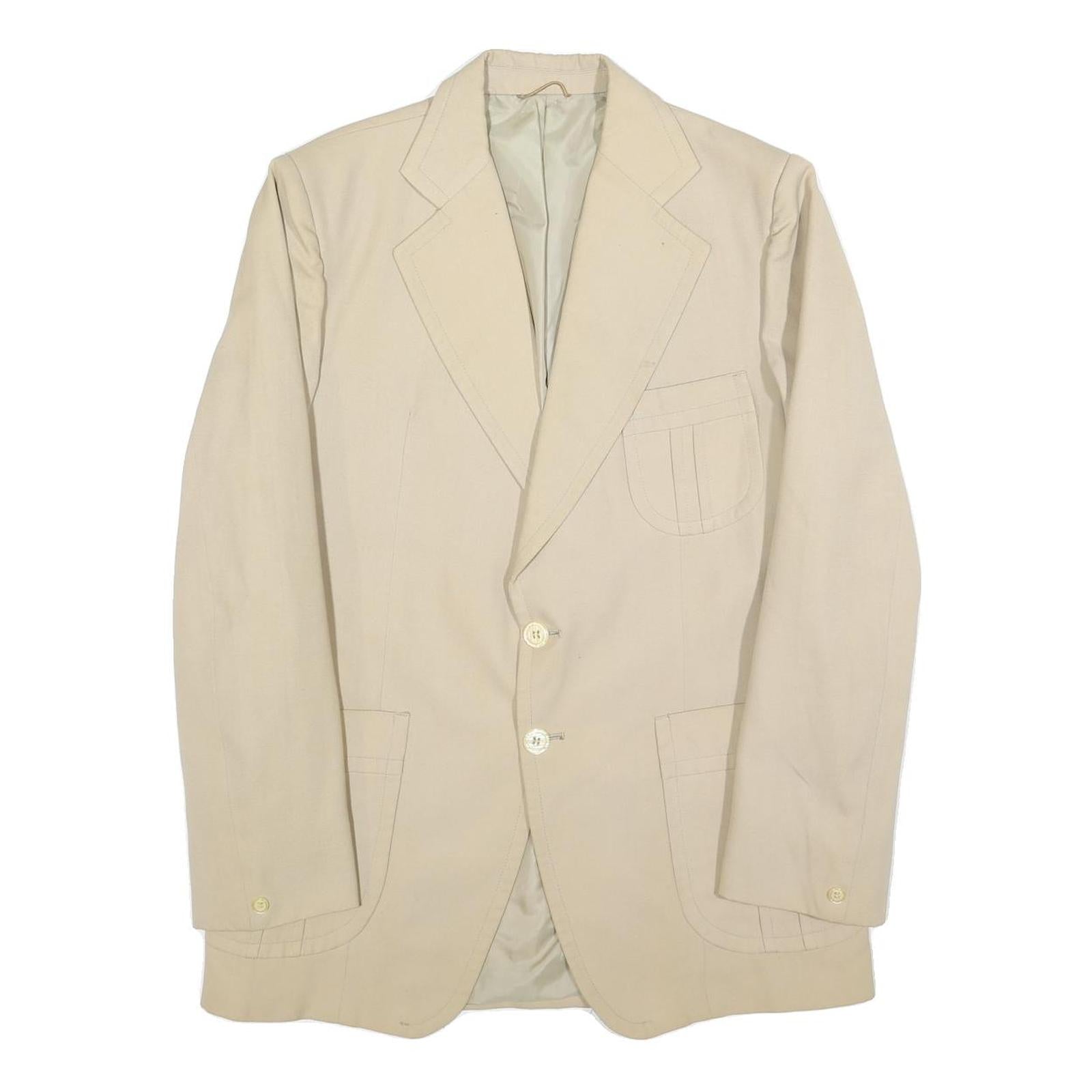 TERYLINE Mens Beige Button Jacket M Polyester Blend Plain Classic Stylish