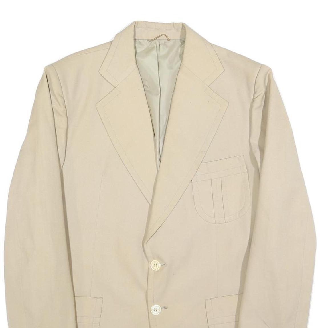 TERYLINE Mens Beige Button Jacket M Polyester Blend Plain Classic Stylish