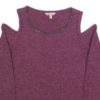 JUICY COUTURE Womens Purple Cold Shoulder Long Sleeve Round Neck Knit Top M