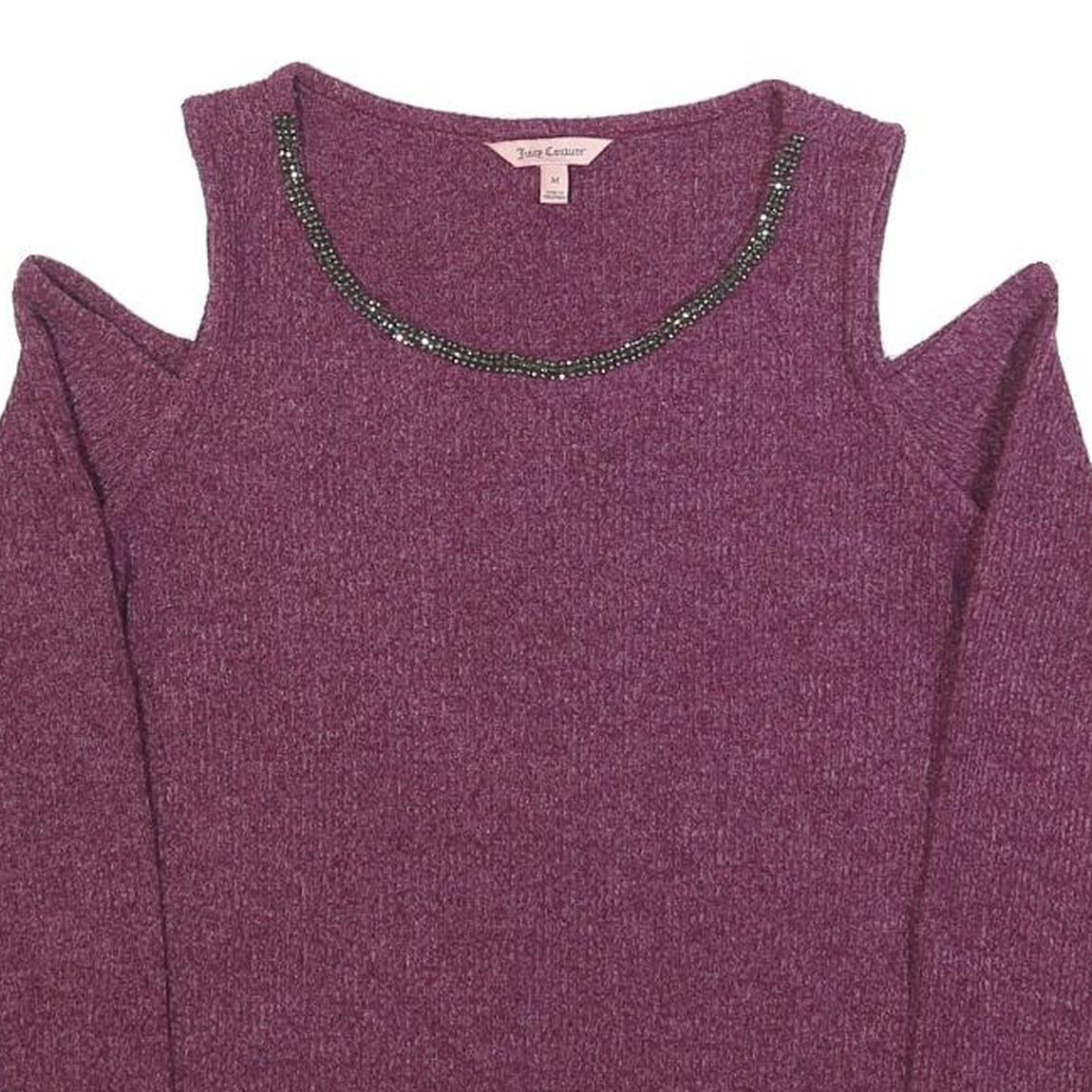 JUICY COUTURE Womens Purple Cold Shoulder Long Sleeve Round Neck Knit Top M