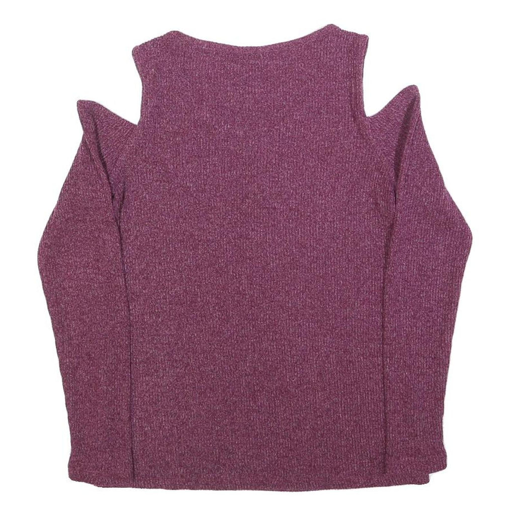 JUICY COUTURE Womens Purple Cold Shoulder Long Sleeve Round Neck Knit Top M