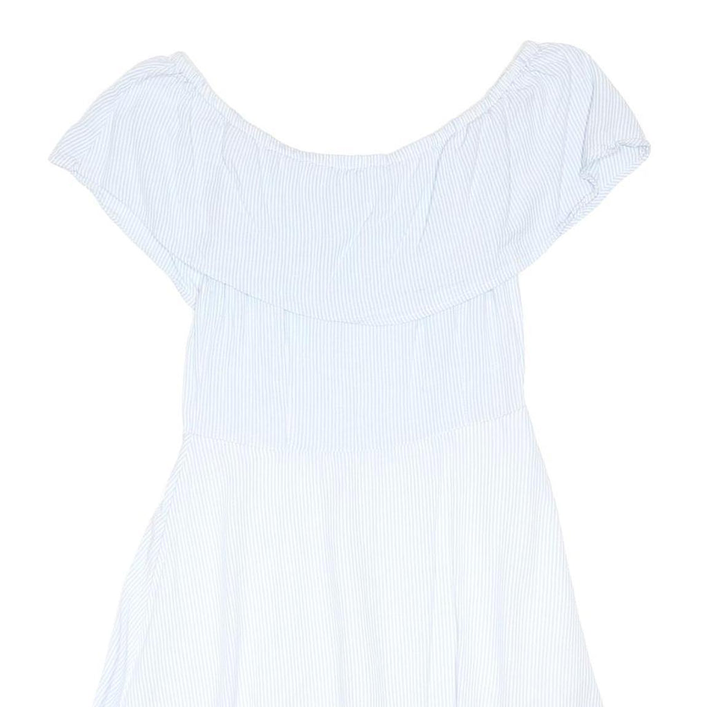 JACK WILLS Womens White Blue Stripe Day Dress Cotton Blend Off The Shoulder UK