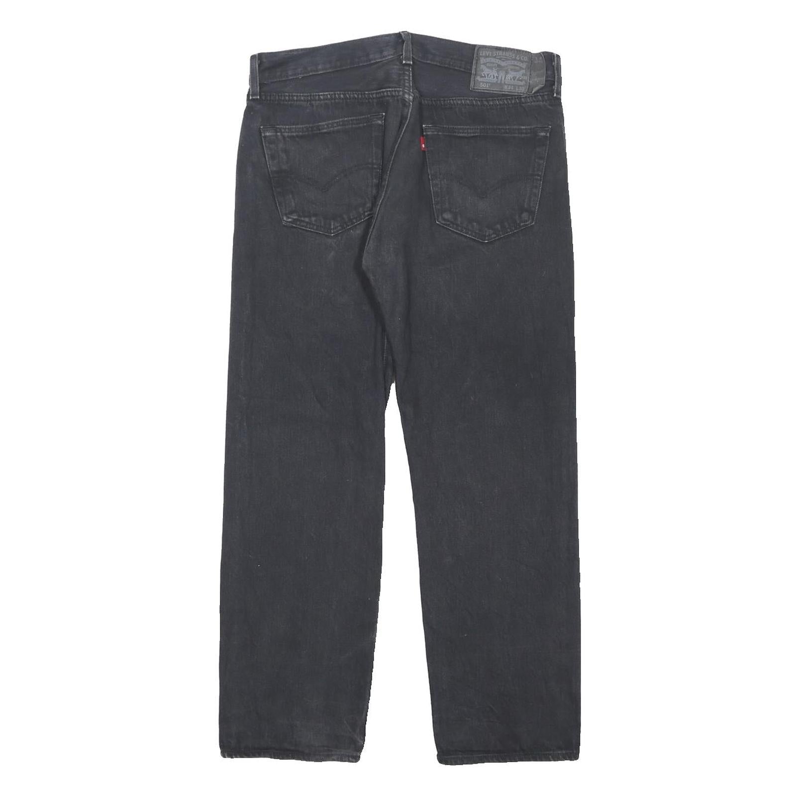 LEVI'S Mens Cotton Blend Black Regular Fit Straight Leg Trousers W34 L28 Button
