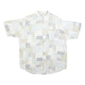 Mens White Beige Grey Patchwork Pattern Cotton Blend Shirt XL Casual Summer