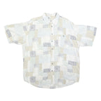 Mens White Beige Grey Patchwork Pattern Cotton Blend Shirt XL Casual Summer