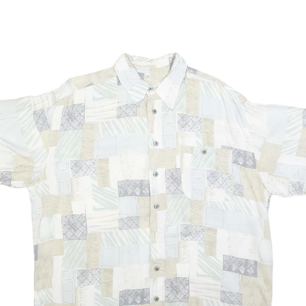 Mens White Beige Grey Patchwork Pattern Cotton Blend Shirt XL Casual Summer