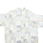 Mens White Beige Grey Patchwork Pattern Cotton Blend Shirt XL Casual Summer
