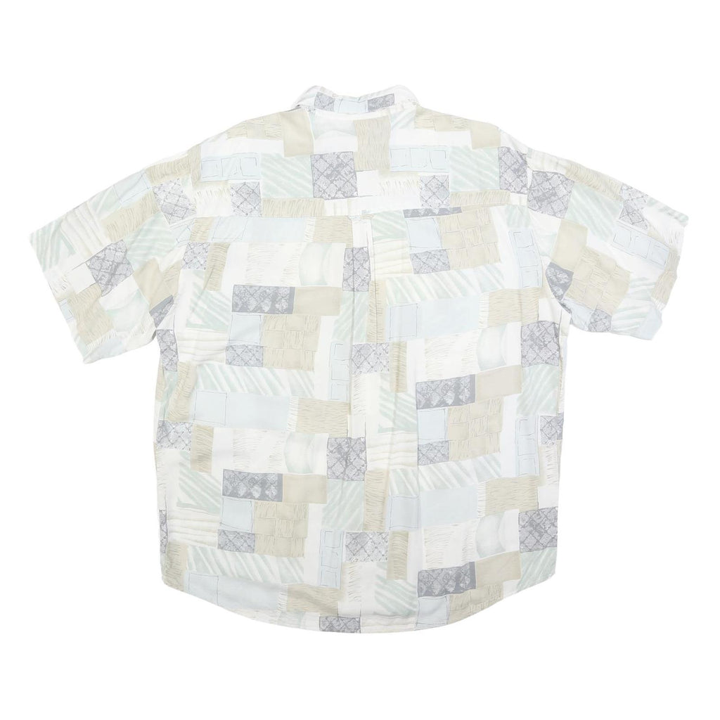 Mens White Beige Grey Patchwork Pattern Cotton Blend Shirt XL Casual Summer