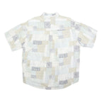 Mens White Beige Grey Patchwork Pattern Cotton Blend Shirt XL Casual Summer