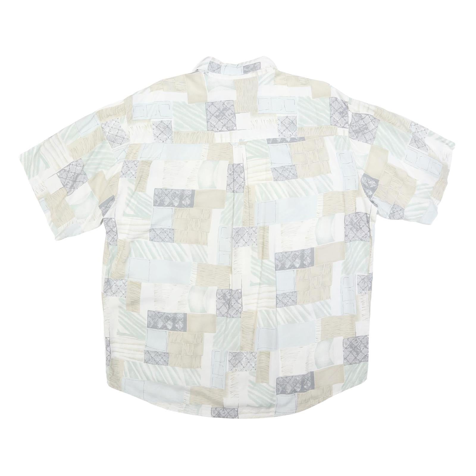Mens White Beige Grey Patchwork Pattern Cotton Blend Shirt XL Casual Summer