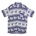 PIDOZA Mens Blue & White Elephant Print Shirt L Cotton Blend Short Sleeve Casual
