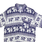PIDOZA Mens Blue & White Elephant Print Shirt L Cotton Blend Short Sleeve Casual