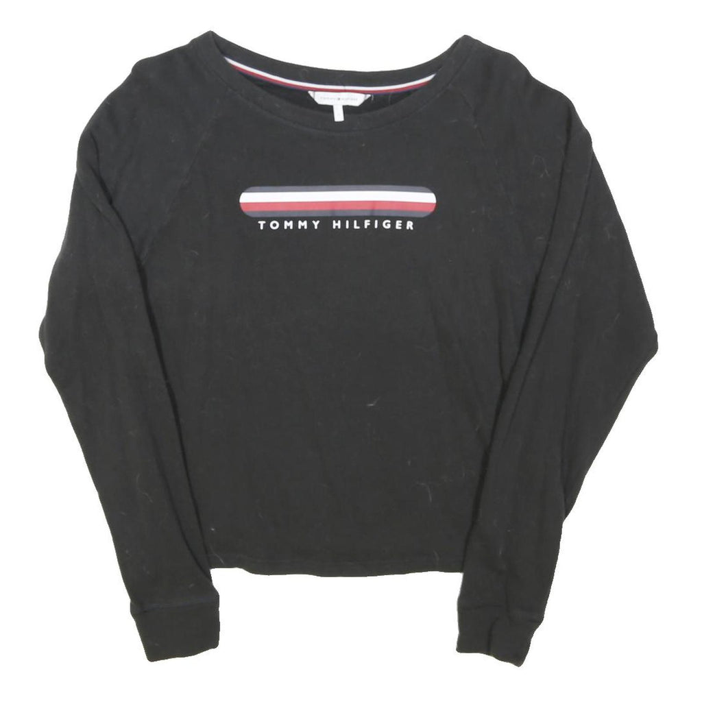 TOMMY HILFIGER Womens Black Graphic T-Shirt S Long Sleeve Crew Neck Cotton Blend