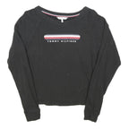 TOMMY HILFIGER Womens Black Graphic T-Shirt S Long Sleeve Crew Neck Cotton Blend