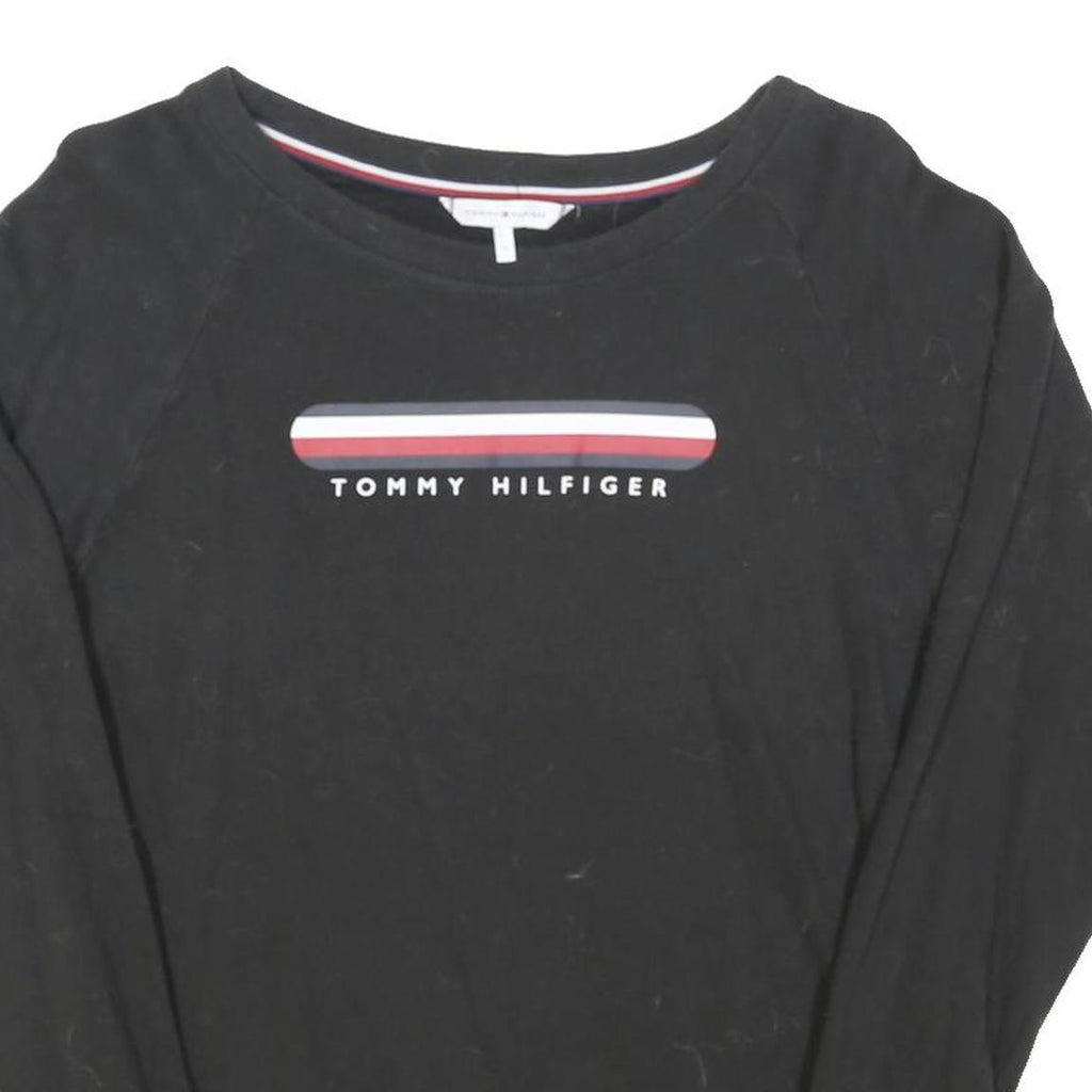 TOMMY HILFIGER Womens Black Graphic T-Shirt S Long Sleeve Crew Neck Cotton Blend