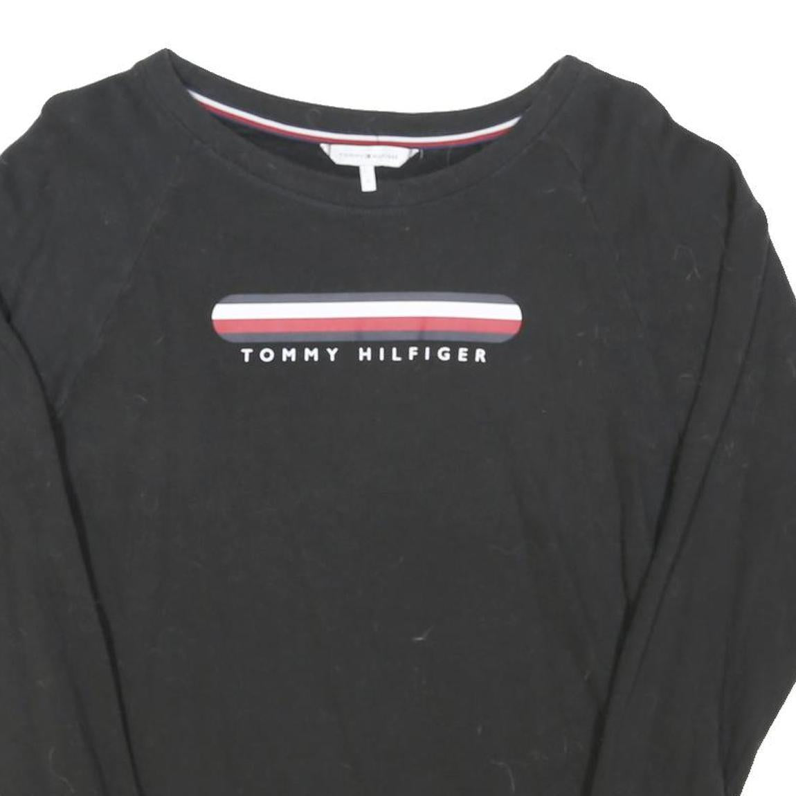 TOMMY HILFIGER Womens Black Graphic T-Shirt S Long Sleeve Crew Neck Cotton Blend