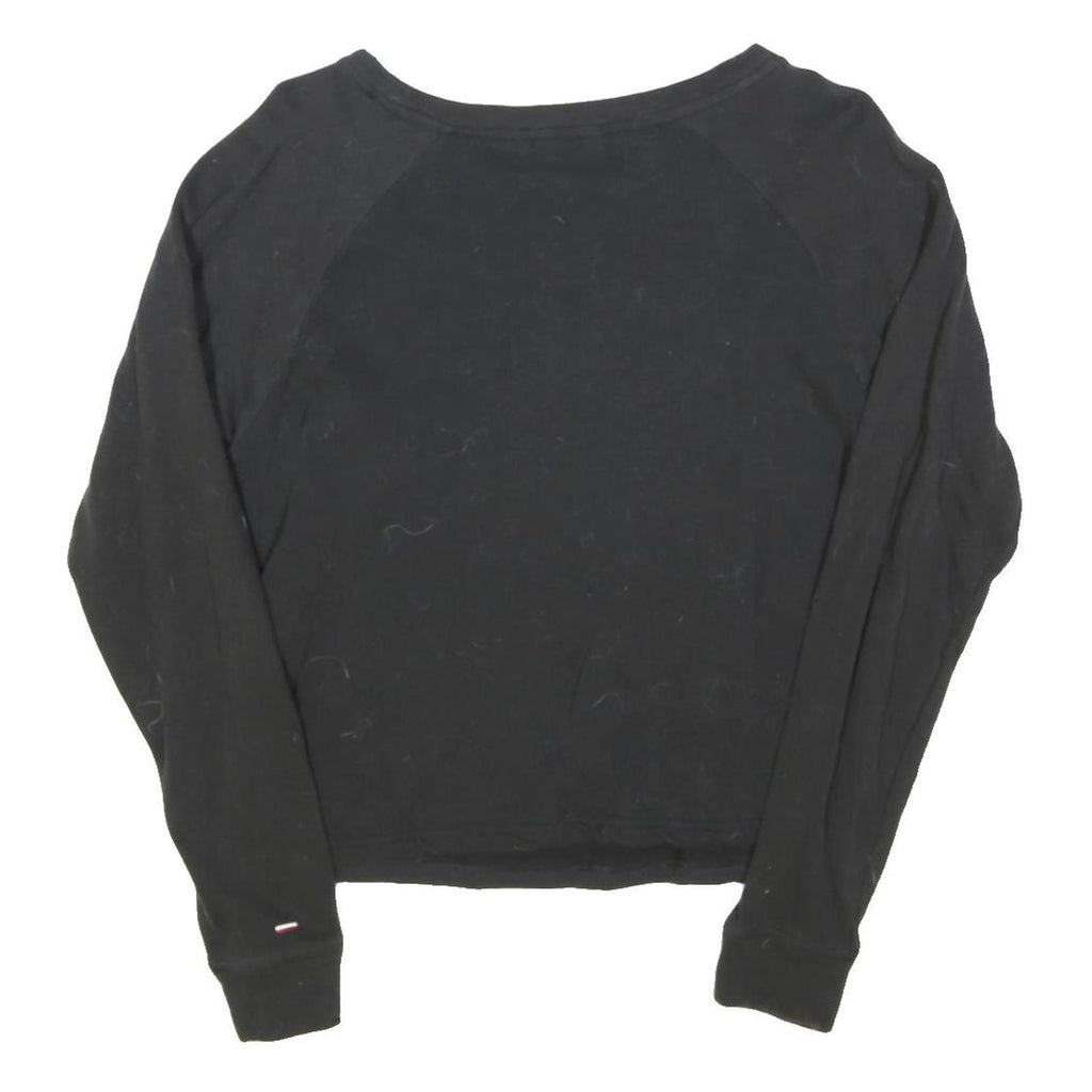 TOMMY HILFIGER Womens Black Graphic T-Shirt S Long Sleeve Crew Neck Cotton Blend