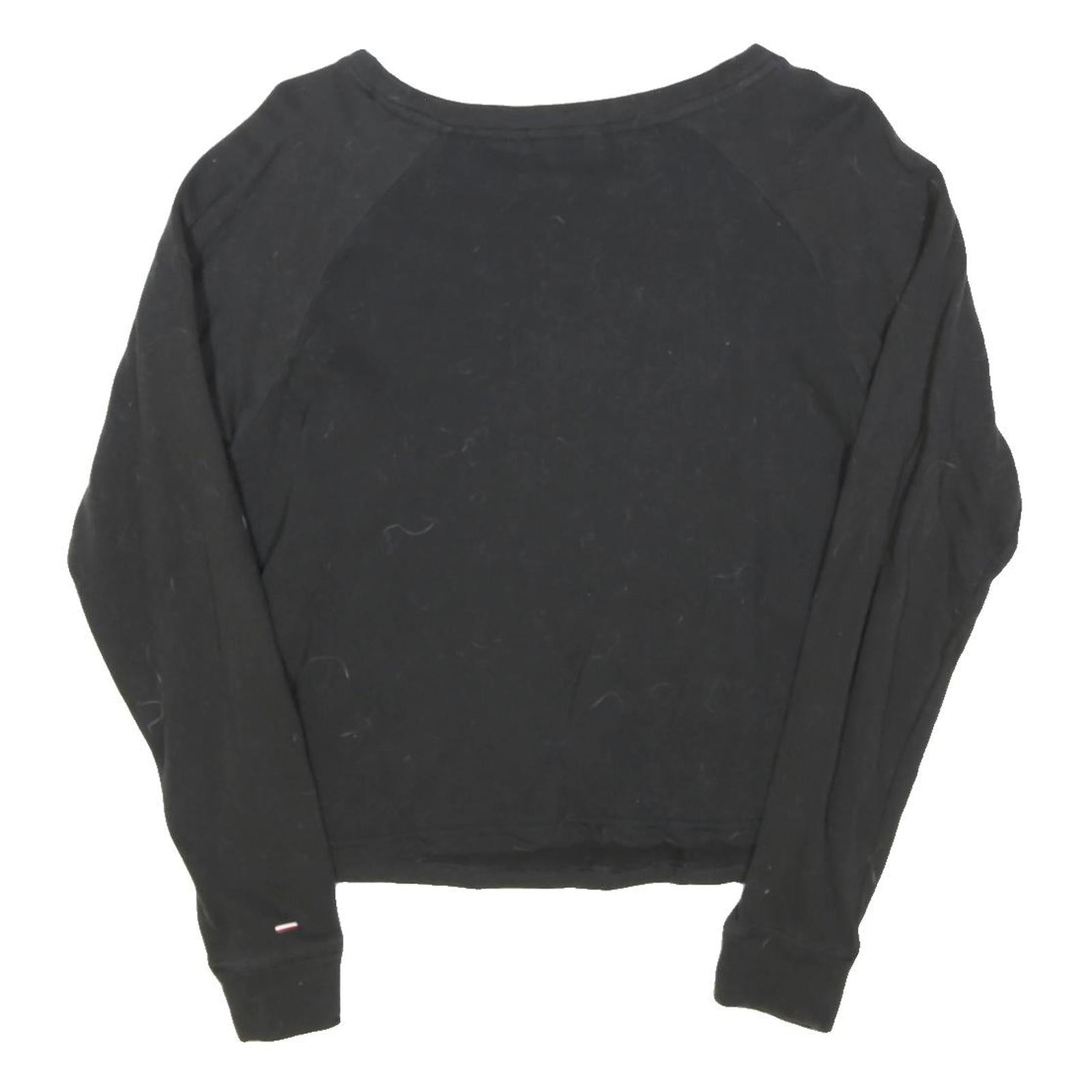 TOMMY HILFIGER Womens Black Graphic T-Shirt S Long Sleeve Crew Neck Cotton Blend