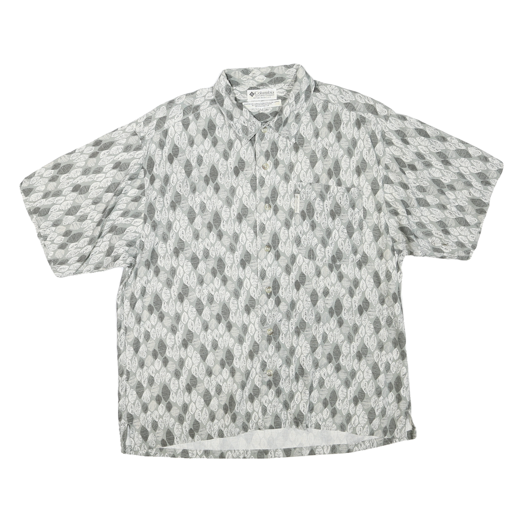COLUMBIA Mens Grey & White Pattern Shirt M Cotton Blend Casual Button Front
